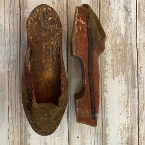Antique Child’s Hand Carved Hand Painted Shoes Clogs Mules
